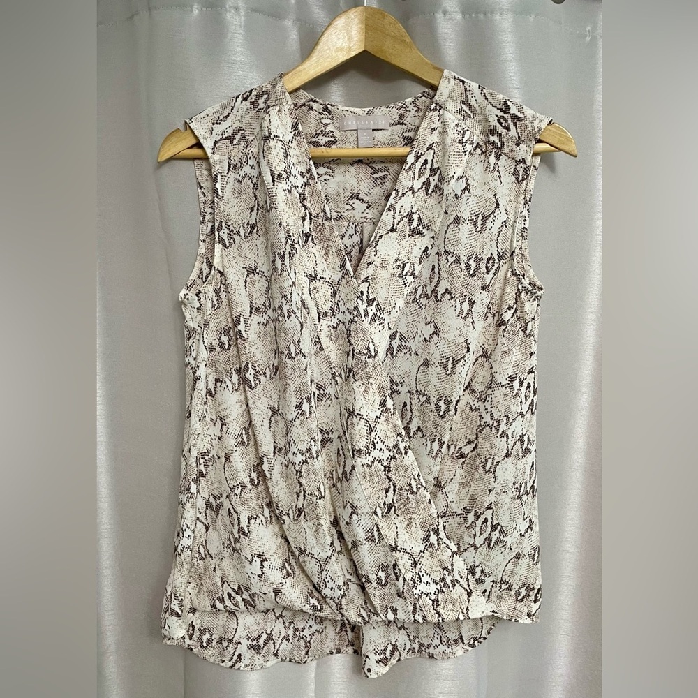 Chelsea28 - Snakeskin Print Sleeveless Blouse – Draped Crossover Front